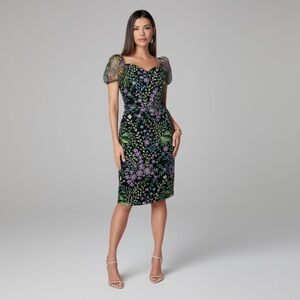 NWT $138 Kensie Women's Sweetheart Neckline Floral Embroidered Mesh Dress Sz 12